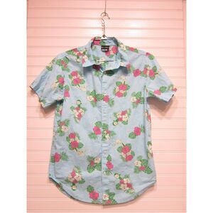 Rick & Morty Mens Floral Button Down Short Sleeve Hawaiian Shirt Size S